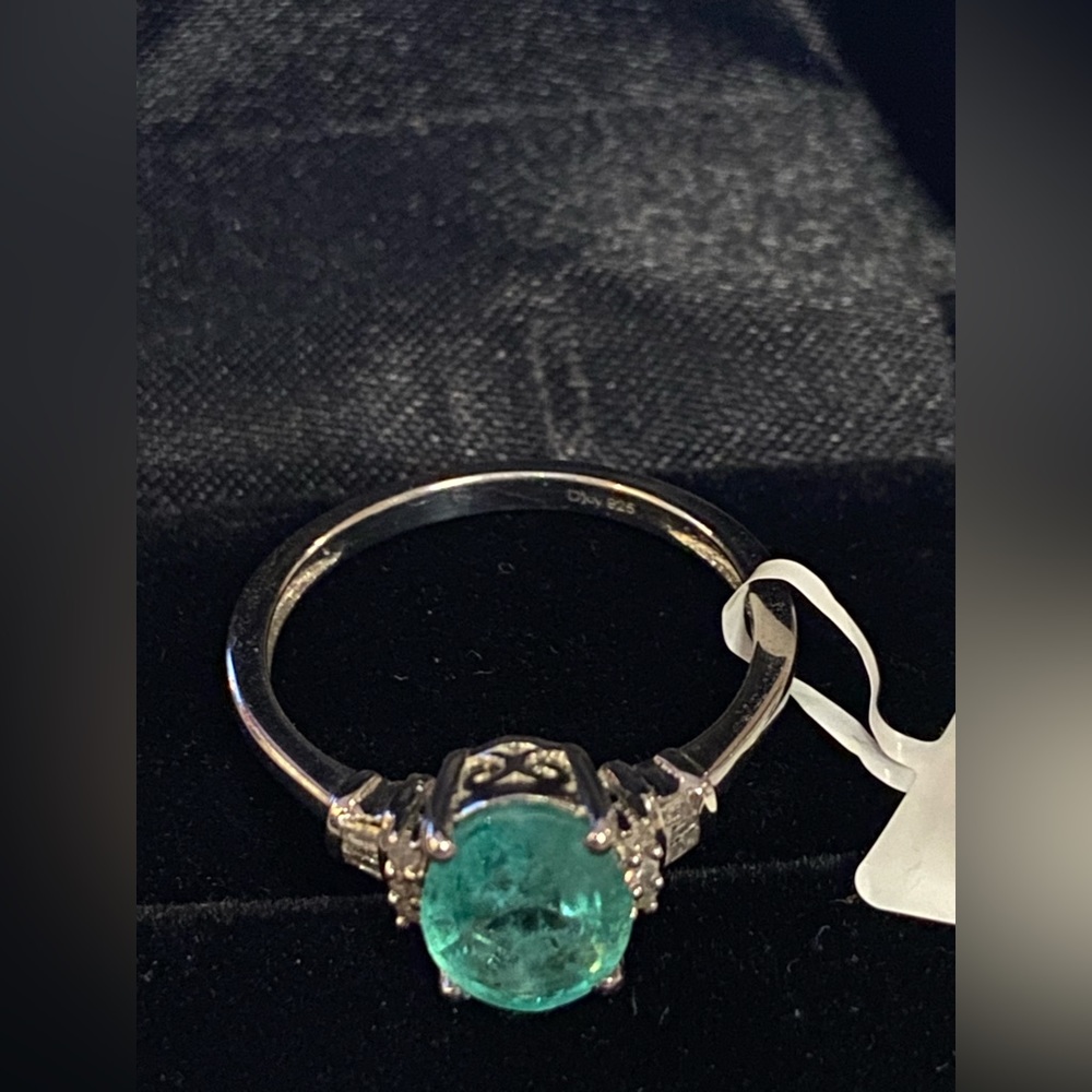 Ethiopian Emerald & Diamond, Platinum over Sterling Silver Ring Size 8 - Picture 10 of 15